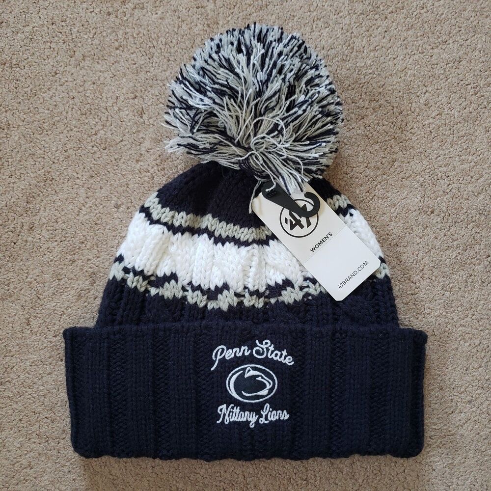 '47 Women's Penn State Nittany Lions Navy Emma Cuffed Knit Pom Beanie Embroidery